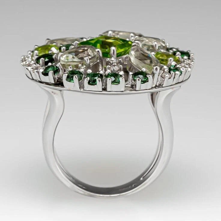 Attractive Floral Cluster Ring With 6.45 TCW Lab-Created Multi Gemstone Ring - Image 4 of 4