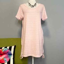 Tahari Pink White Striped Knit Tie Hem Tunic T-Shirt Dress