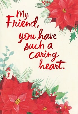 Sincere CHRISTMAS Card FOR FRIEND, Caring Heart Poinsettia by Hallmark+ Envelope