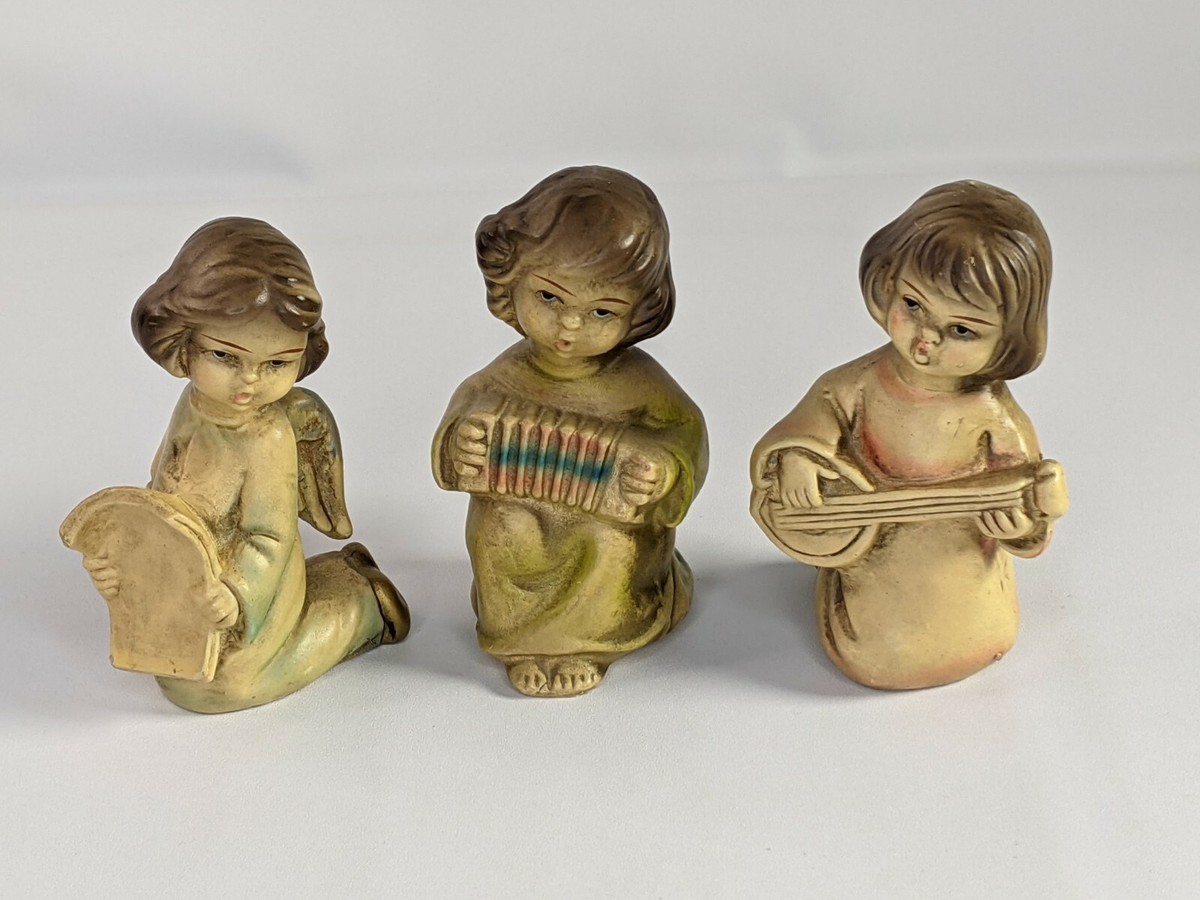 Set of 3 Vintage Ceramic Angels Playing Musical Instruments Japan