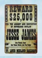  Reward $25,000 Jesse James metal tin sign art posters for sale
