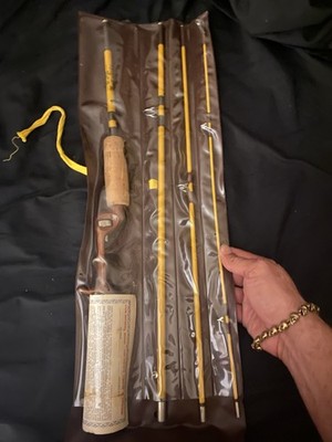 Wright & McGill Eagle Claw Tubular Glass 4-Piece Yellow Vintage Fishing Rod