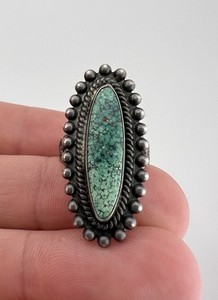 Old Fred Harvey Era Navajo Sterling Silver Spiderweb Turquoise Stamped Ring