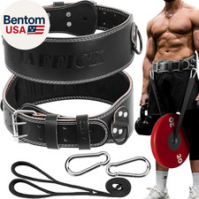Leather Weight Lifting Belt  2-In-1 Dip Belt with Rope for Weightlifting Pull u