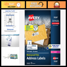 Durable Waterproof Address Labels, 1" x 2-5/8", Laser Inkjet Compatible, 1500