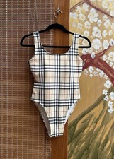 Vintage Burberry London Nova Check Square Neck Swimsuit Size M 