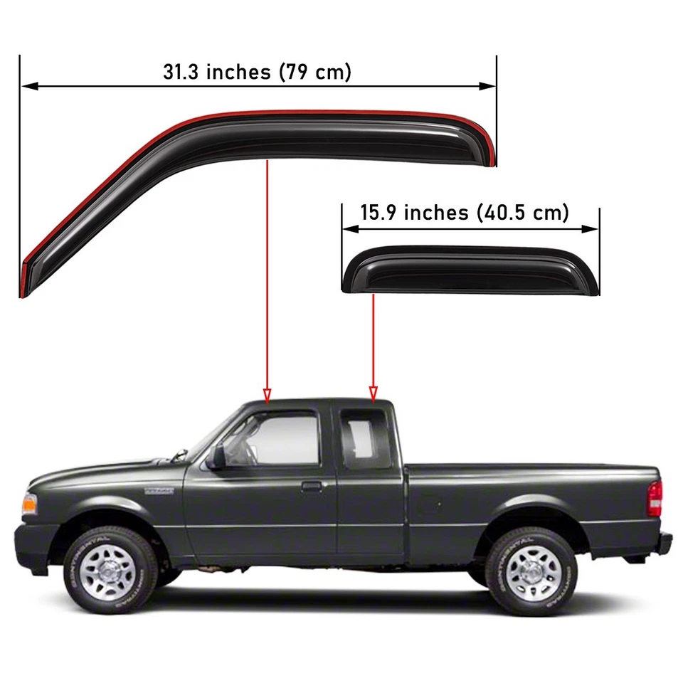 Smoke Window Vent Visor for 1999-2009 Mazda B2300 B2500 B3000 B4000 Extended Cab Foto 2 de 4