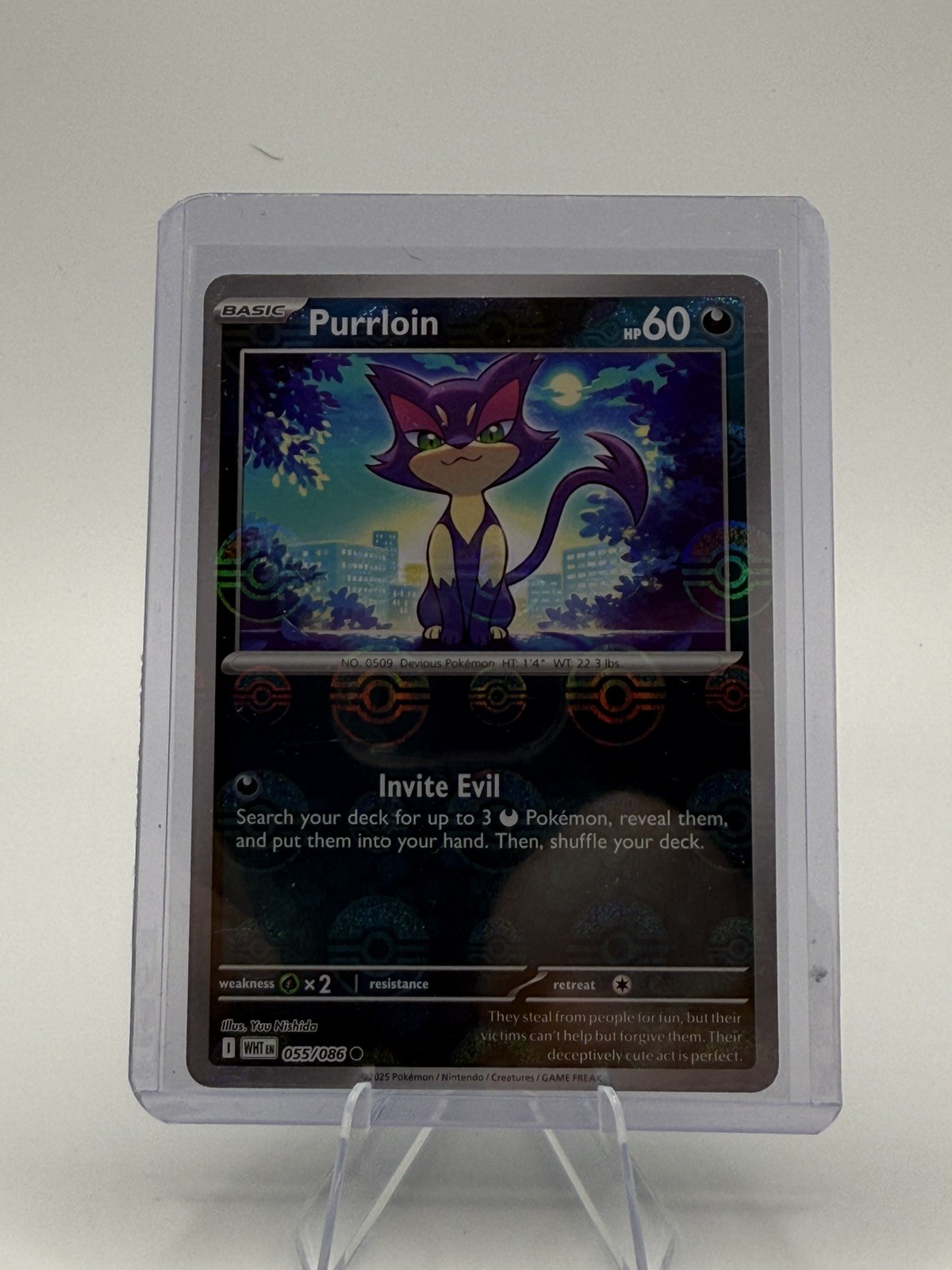 Purrloin 055/086  Master Ball Reverse Holo Pattern Pokemon White Flare NM