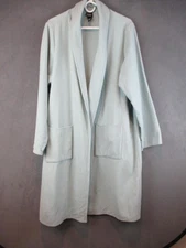 Eileen Fisher Coat Womens Large Blue 100% Wool Shawl Collar Long Cardigan