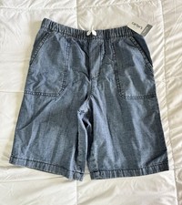 New Carter's Boy Pull-On Shorts Denim 10/12 Drawstring Stretch Blue 9  Inseam