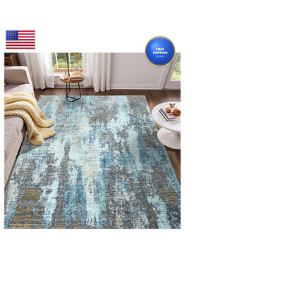 Enqinar Area Rugs 4X6 Washable Rug For Living Room Modern Abstract Grey Rug For