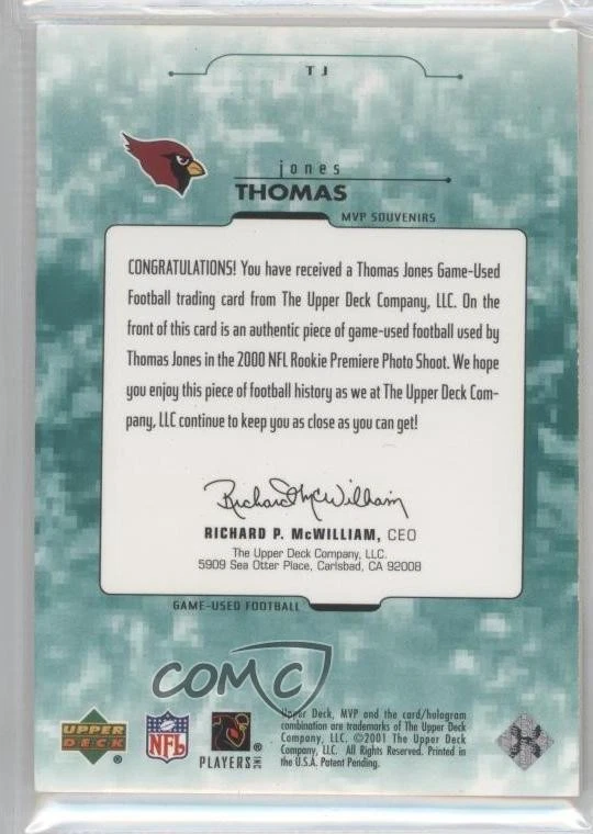 2001 Upper Deck MVP Souvenirs Thomas Jones #TJ - Image 2 of 2