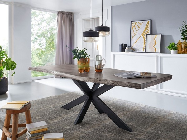 Baumtisch Tisch Massivholz 160X90Cm Akazie Grau & Eisen Schwarz Neu Ovp!!!-image