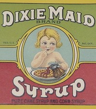 Dixie Maid Syrup Original Unused Vintage Tin Can Label Roddenbery Cairo, Georgia