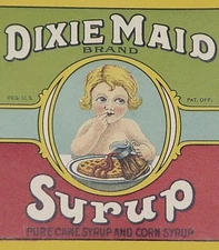 Dixie Maid Syrup Original Unused Vintage Tin Can Label Roddenbery Cairo, Georgia