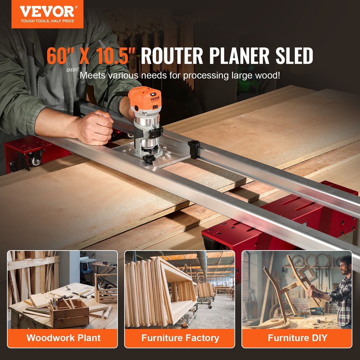 Adjustable Router Sled For Flattening Slabs – Aluminum Alloy Jig With Low-Friction Pads & Safety Lock For Medium Routers