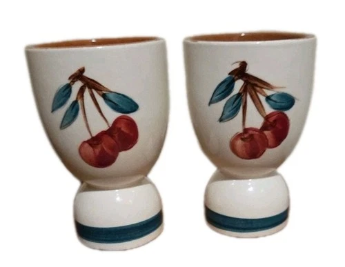 Stangl Pottery Vintage Double Egg Cups Fruit Pattern Set of 2