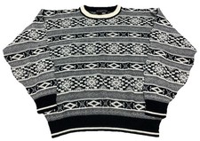 Vintage Knit Grandpa Sweater Mens Large Geometric 80s Grandpacore Retro Q6