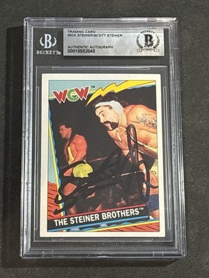 THE STEINER BROTHERS 1992 TOPPS UK WCW SIGNED AUTOGRAPHED CARD BAS AUTHENTIC