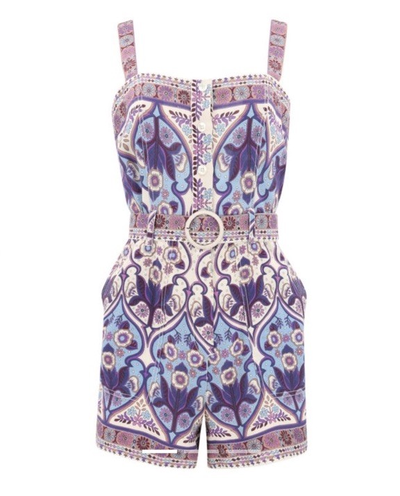 NWOT Love The Label Riley Belted Linen Purple & Blue Boho Romper Sz M GameDay