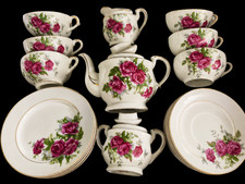 Vintage Made in Japan 21 Pc Tea Set Pink Roses Gold Trim Child's Toy Tea Set