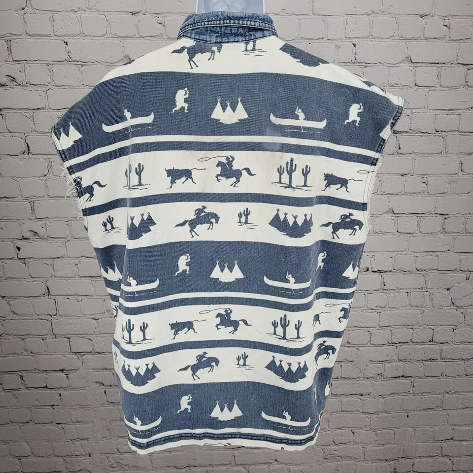 Camisa sin mangas vaquera occidental azul blanca de colección Structure Activewear grande EE. UU. Foto 2 de 4