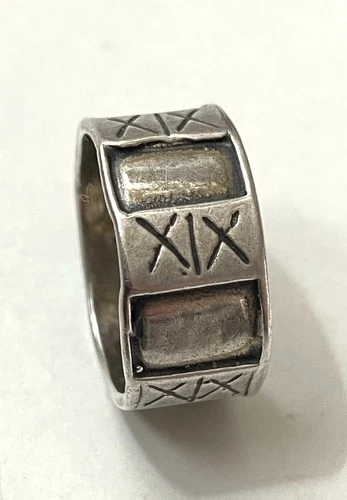 Vintage 925 Silver Roman Numerals (19) Spider Logo Ornate Wide Ring Men’s Ladies