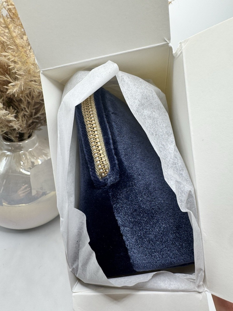 DIOR Beauty CD Logo Elegant Blue Velvet Clutch Cosmetic Bag