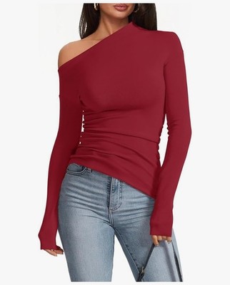 M Blusa de manga larga Asimetrica para mujer,, ajustada, sexy Para Fiestas