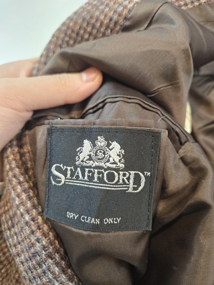 Blazer Stafford Para Hombres 42 Marrón Harris Tweed Codo Parches Hecho en EE. UU. Escocia Foto 4 de 4