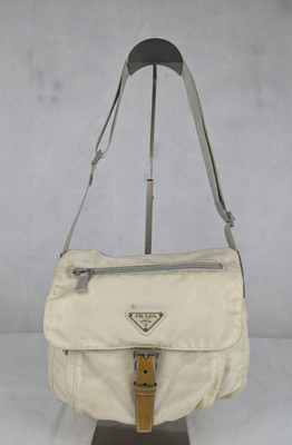 Authentic PRADA Ivory Nylon Shoulder Bag Messenger Bag Made in Italy.