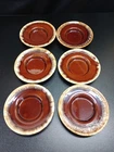 VINTAGE HULL BROWN DRIP GLAZE POTTERY SET OF 6 COFFEE SAUCERS--6"--MARKED HULL