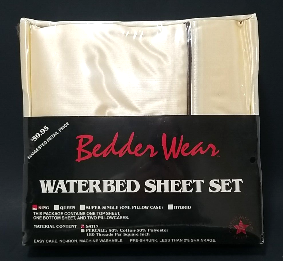 Vtg Bedder Wear Waterbed Satin Sheet Set King Size 4 Piece USA 70's
