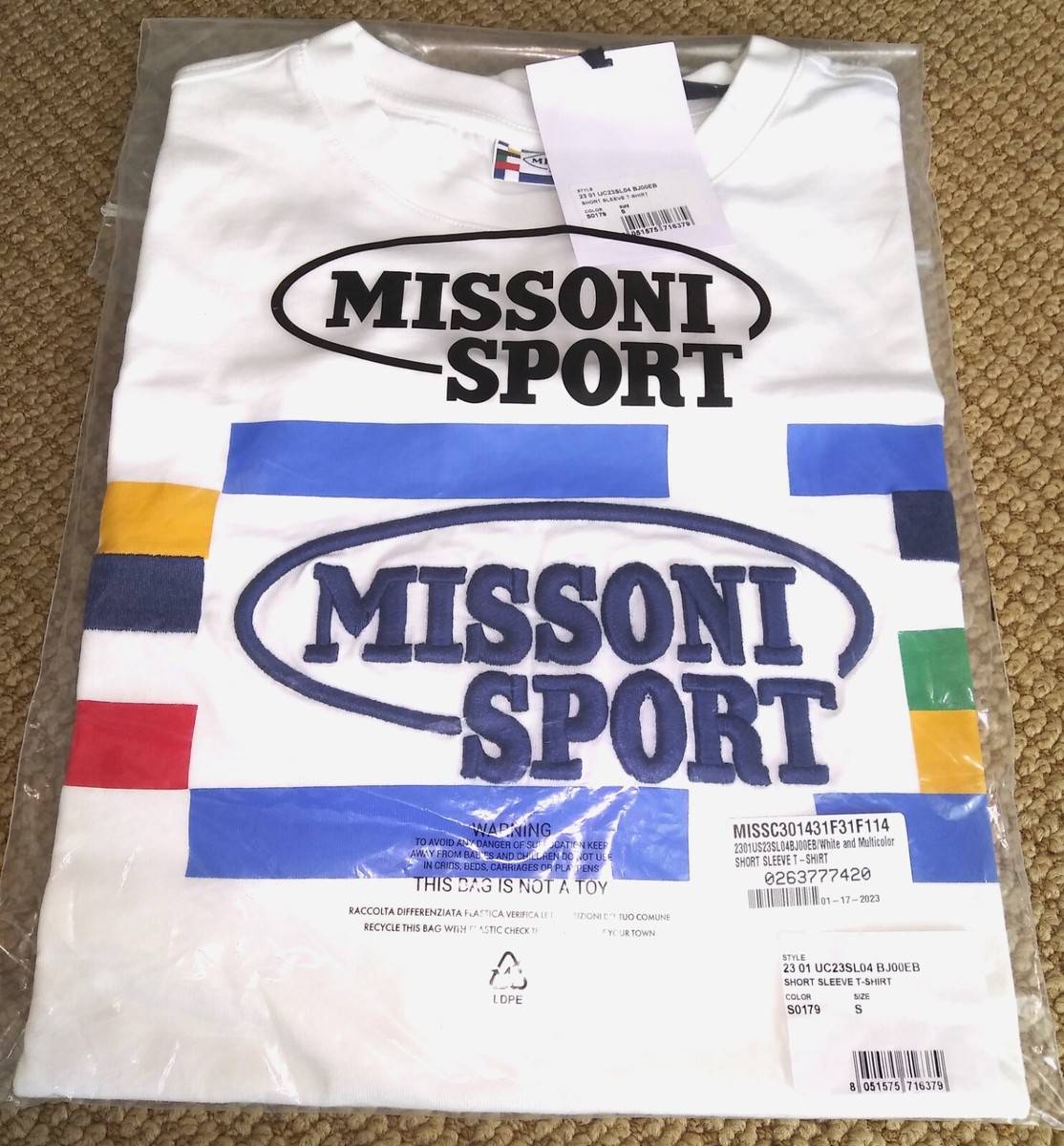 MISSONI Sport 'Embroidered Logo' Men's Designer 100% Cotton MISSONI Sport 'Embroidered Logo' Men's Designer 100% Cotton