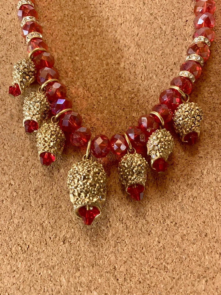 Collar Kirks Folly Día de los Muertos Multi-Cráneo Rojo Iridiscente Cuentas 17" GT Foto 3 de 4