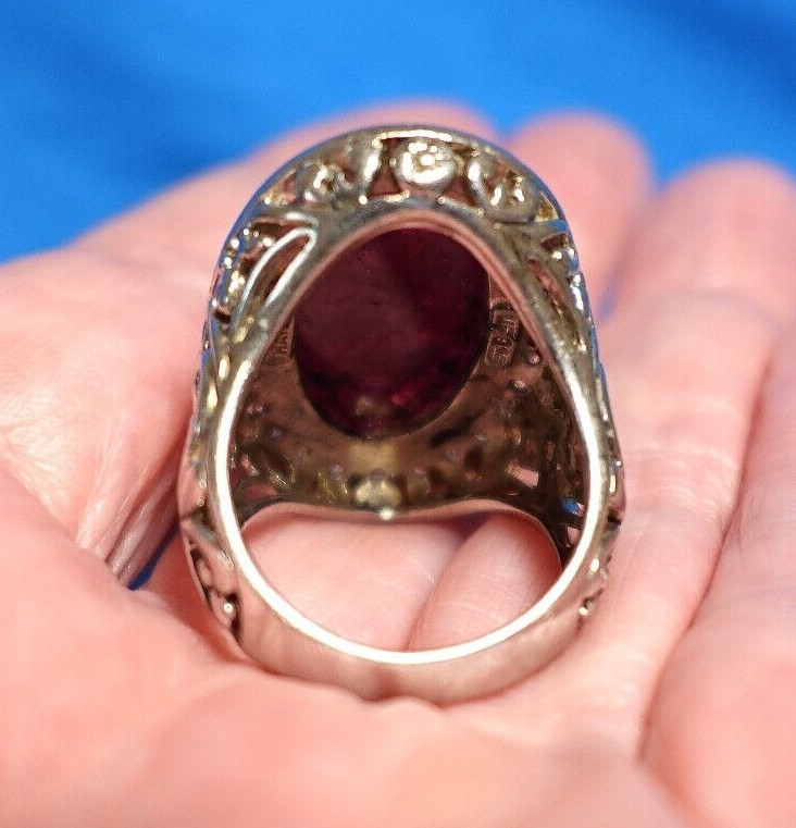 STERLING SILVER RUBY CLEAR STONE RING WELL MADE S… - image 3