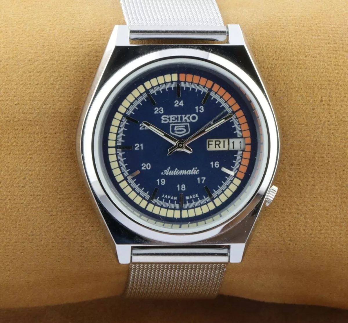 ECCELLENTE OROLOGIO DA POLSO DA UOMO SEIKO 5 BLU VINTAGE AUTOMATICO GIAPPONESE 3