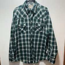 Wrangler Western Wrancher Shirt Men's Size XL Green Plaid Pearl Snap Vintage