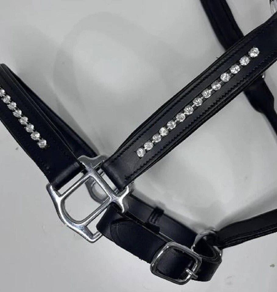 Klar Kristall Leder Pferd gepolstert Kopfhalsband Halfter alle Größen & Farben. - Bild 4 von 4