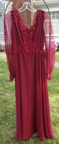 Vtg 70s 80s Dance Allure Dress Maxi Long Sleeves Sequins lace sz 8