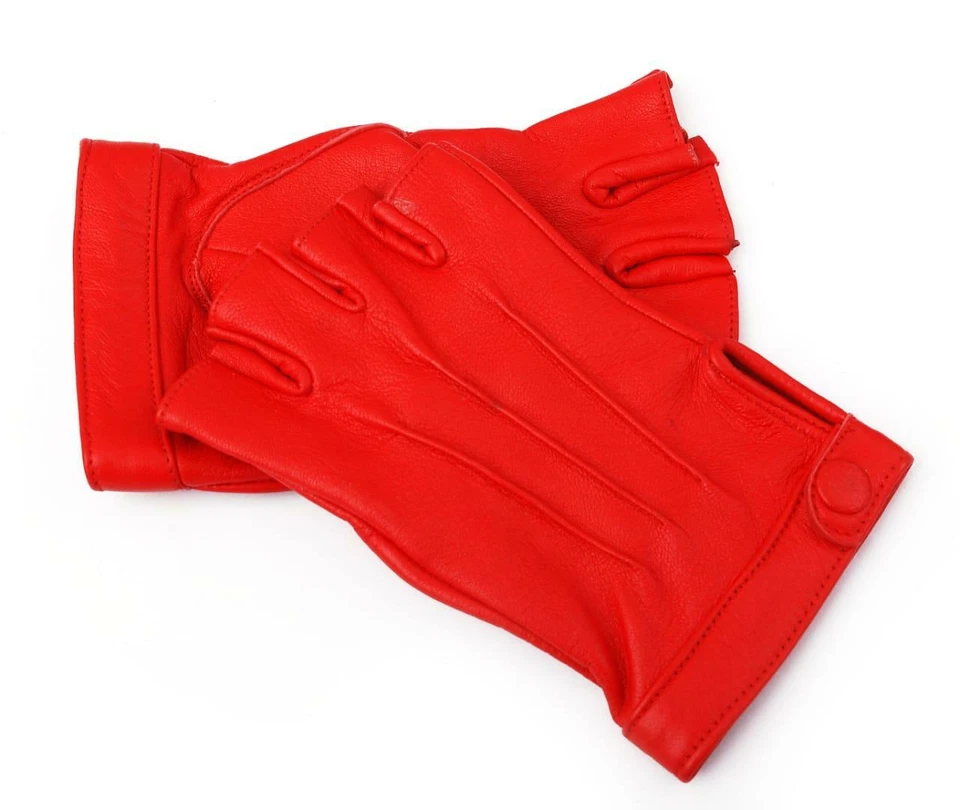 Guantes de cuero de oveja suave para mujer de medio dedo para ciclismo, deportes al aire libre Foto 2 de 4
