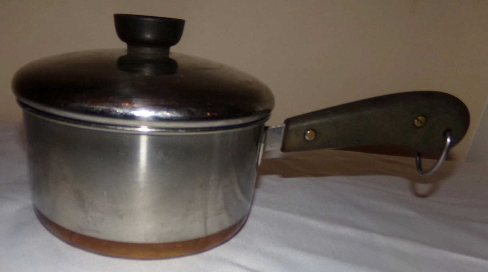Vtg Revere Ware Sauce Pan w/ Lid Copper Clad Bottom Cookware Stainless 1.5 qt