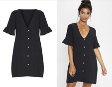 NWT Pretty Little Thing Black Oversized Button Front Shirt Dress Women Size 6