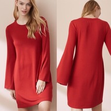 EUC LOFT Lou & Grey Zesty Red Long Sleeve Signaturesoft Bell Sleeve Dress MEDIUM