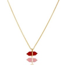 Terminated Pencil Red Onyx Pendant 925 Sterling Silver Gold Plated Chain Pendant
