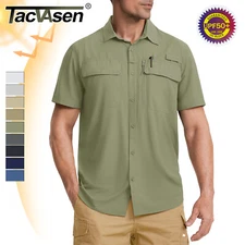 Mens Fishing Shirt Cool Hiking Button Up Quick Dry Short Sleeve UPF50+ Sun Shirt