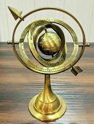   11'' Vintage Marine Sundial Brass Armillary Sphere Astrolabe Nautical World Glo