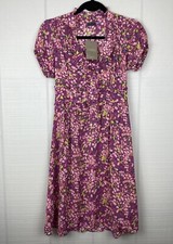 NWT Anthropologie Left Of Center Pink Floral Ruffle Buttoned Short Sleeve Dress