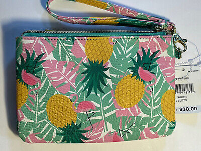 NEW FLAMINGO PINEAPPLE DOUBLE POUCH ZIP BAG