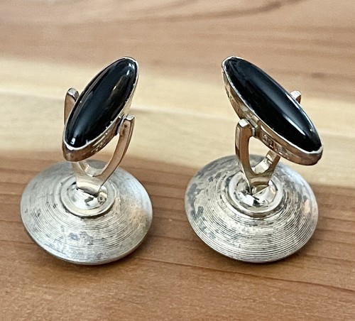 Gemelli metà secolo 1970 DaVinci sterling fiorentino inciso cabochon onice - Foto 16 di 20
